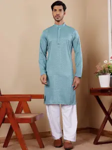 Rawayi Abstract Woven Design Band Collar Georgette Straight Kurta