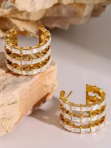 PALMONAS Gold-Plated Stainless Steel Anti-Tarnish Cubic Zirconia Stone Studded Studs