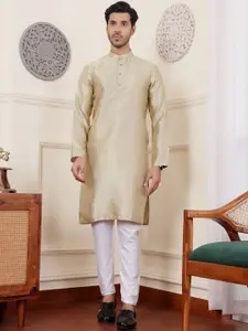 Rawayi Woven Design Band Collar Jacquard Straight Kurta