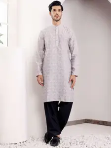 Rawayi Geometric Woven Design Band Collar Straight Kurta