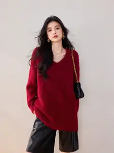 JC Collection Women V-Neck Longline Pullover