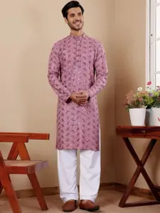 Rawayi Geometric Embroidered Sequinned Cotton Regular Straight Kurta