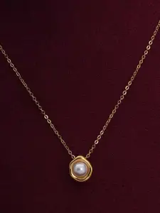 PALMONAS Stainless Steel Gold-Plated Pearl Beaded Necklace