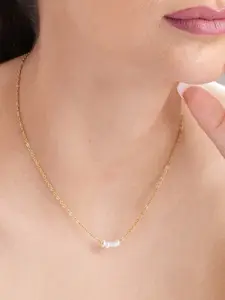 PALMONAS Stainless Steel Gold-Plated Pearl Beaded Necklace