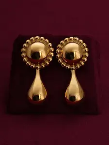 PALMONAS Gold-Plated Stainless Steel Anti-Tarnish Teardrop Shaped Drop Earrings