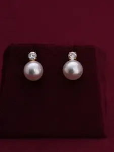 PALMONAS Gold-Plated Stainless Steel Zircon Studded & Pearls Beaded Anti-Tarnish Studs