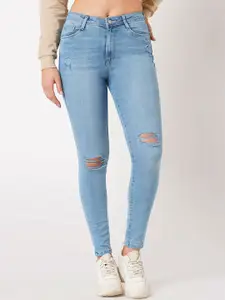 Kraus Jeans Women Skinny Fit High-Rise Slash Knee Light Fade Stretchable Jeans