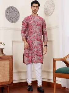 Rawayi Floral Printed Band Collar Modal Straight Kurta