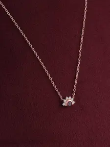 PALMONAS Sterling Silver Rose Gold-Plated Stone Studded Necklace