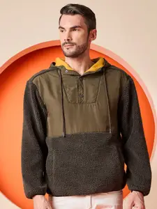 Club York Men Colourblocked Hooded Long Sleeves Casual Pullover Sweatshirt