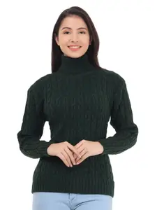 HAUTEMODA Women Turtle Neck Cable Knit Woollen Pullover