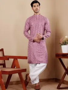 Rawayi Geometric Embroidered Mandarin Collar Chikankari Straight Kurta