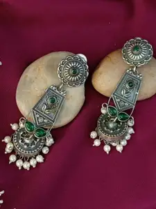 Efulgenz Rhodium Plated Crystals Studded Contemporary Drop Earrings