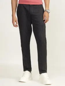 Andamen Men Striped Mid-Rise Ultra Easy Wash Linen Trousers