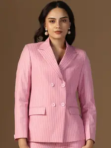 TAHVO Striped Peaked Lapel Collar Double-Breasted Formal Blazer