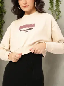 DressBerry Typography Printed Drop-Shoulder Crop Sweatshirt