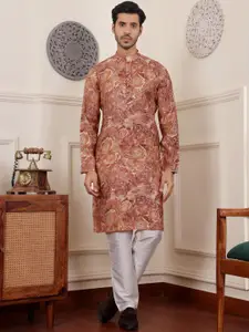 Rawayi Floral Printed Mandarin Collar Straight Kurta