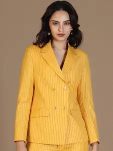 TAHVO Striped Peaked Lapel Collar Double Breasted Formal Blazer