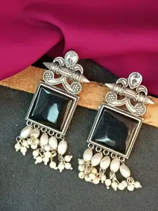 Efulgenz Rhodium-Plated Contemporary Drop Earrings