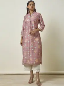 Soch Floral Embroidered Mandarin Collar Straight Kurta
