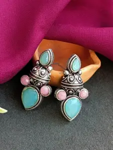 Efulgenz Rhodium-Plated Crystals Stone Studded Contemporary Drop Earrings