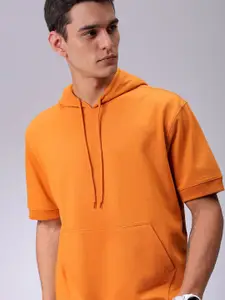 The Indian Garage Co Men Solid Short Sleeves Hooded Sweatshirt