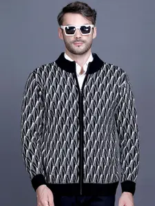 GODFREY Men Self Design Turtle Neck Front-Open Sweater