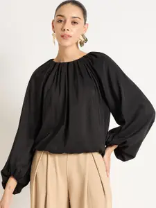 FEMMELLA Women Round Neck Puff Sleeve Top
