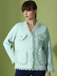 Ziva Fashion Self Designed Single Breasted Woolen Blazer