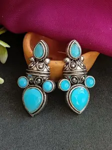 Efulgenz Rhodium-Plated Contemporary Crystal Oxidised Drop Earrings