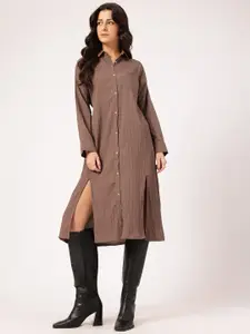 DressBerry Slit Textured Midi Shirt Dress