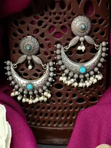 Efulgenz Silver-Plated Contemporary Chandbalis Earrings