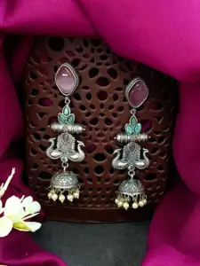 Efulgenz Rhodium-Plated Dome Shaped Crystals Oxidised Jhumkas