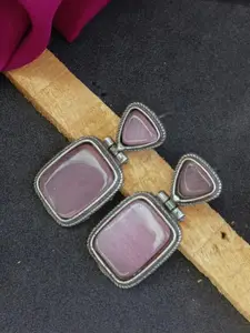 Efulgenz Silver-Plated Square Crystal Oxidised Drop Earrings