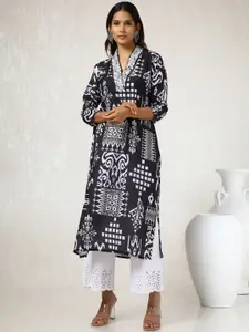 Soch Black Geometric Printed V-Neck Sequined Straight Muslin Kurta