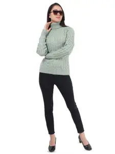 HAUTEMODA Women Cable Knit Woollen Turtle Neck Long Sleeves Cardigan Sweater