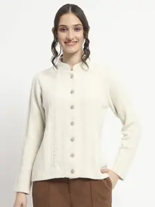 Madame Women Cable Knit  Mock Collar Cardigan Sweaters