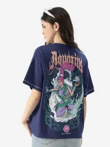 The Souled Store Women Relaxed Fit Back Printed Pure Cotton T-shirt