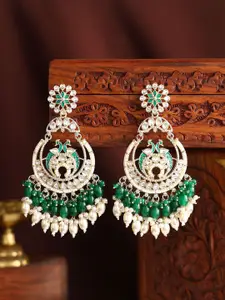 Priyaasi Gold-Plated Twin Peacocks Kundan Stone Studded & Pearls Beaded Chandbalis