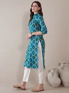 Anouk Geometric Printed Shirt Collar Regular Straight Kurta