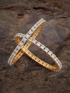 Kushal's Fashion Jewellery Set Of 2 Gold-Plated Cubic Zirconia Stone Studded Bangles