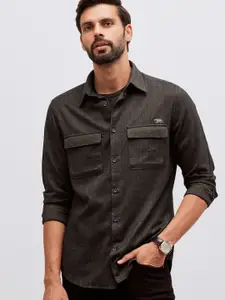Andamen Premium Brushed Slim Fit Textured Self Design Cotton Casual Shirt