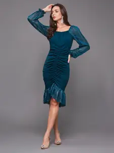 Miss Chase Women Puff Sleeves Drop - Waist Midi Dress