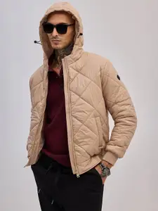 Snitch Men Men's Beige Hooded Quilted Jacket