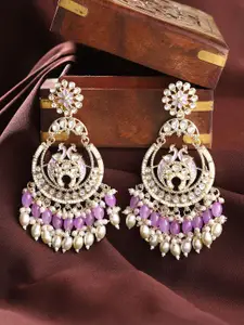 Priyaasi Gold-Plated Kundan Stone Studded & Pearls Beaded Floral Chandbalis