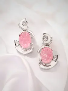 Priyaasi Silver-Plated American Diamond Stone Studded Contemporary Drop Earrings