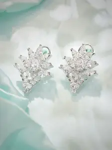 Priyaasi Elegance Silver-Plated Blossom American Diamond Stone Studded Contemporary Studs