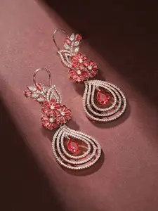 Priyaasi Rose Gold-Plated American Diamond-Stone Studded Blooming Floral Drop Earrings
