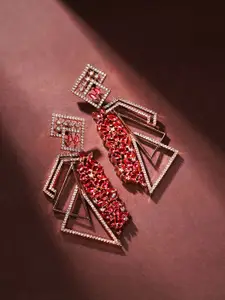 Priyaasi Rose Gold-Plated American Diamond Stone Studded Contemporary Drop Earrings