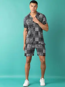 V-Mart Geometric Printed Shirt Collar Short Sleeves Shirt & Shorts